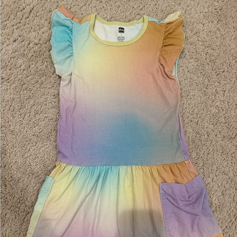 TEA Collection Rainbow Ombre Dress with Ruffle Sleeves